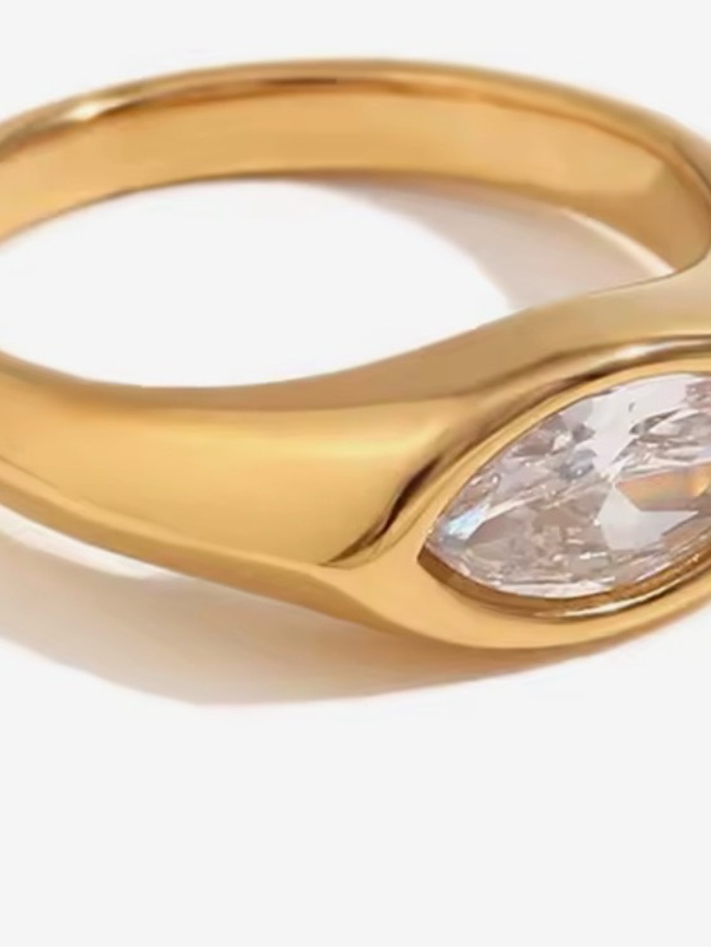 Gold Marquise Crystal Bezel Ring - Women Jewelry